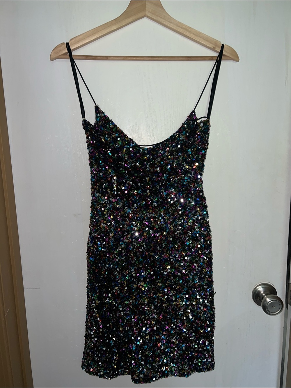 Black Multicolor Sequin Slip Dress - Women's